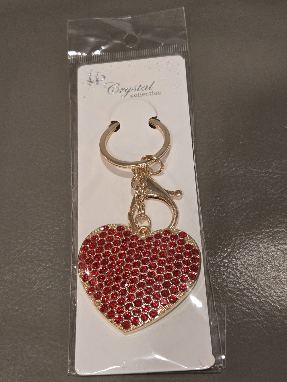 Crystal Heart Gold Keychain Bag Charm - Red